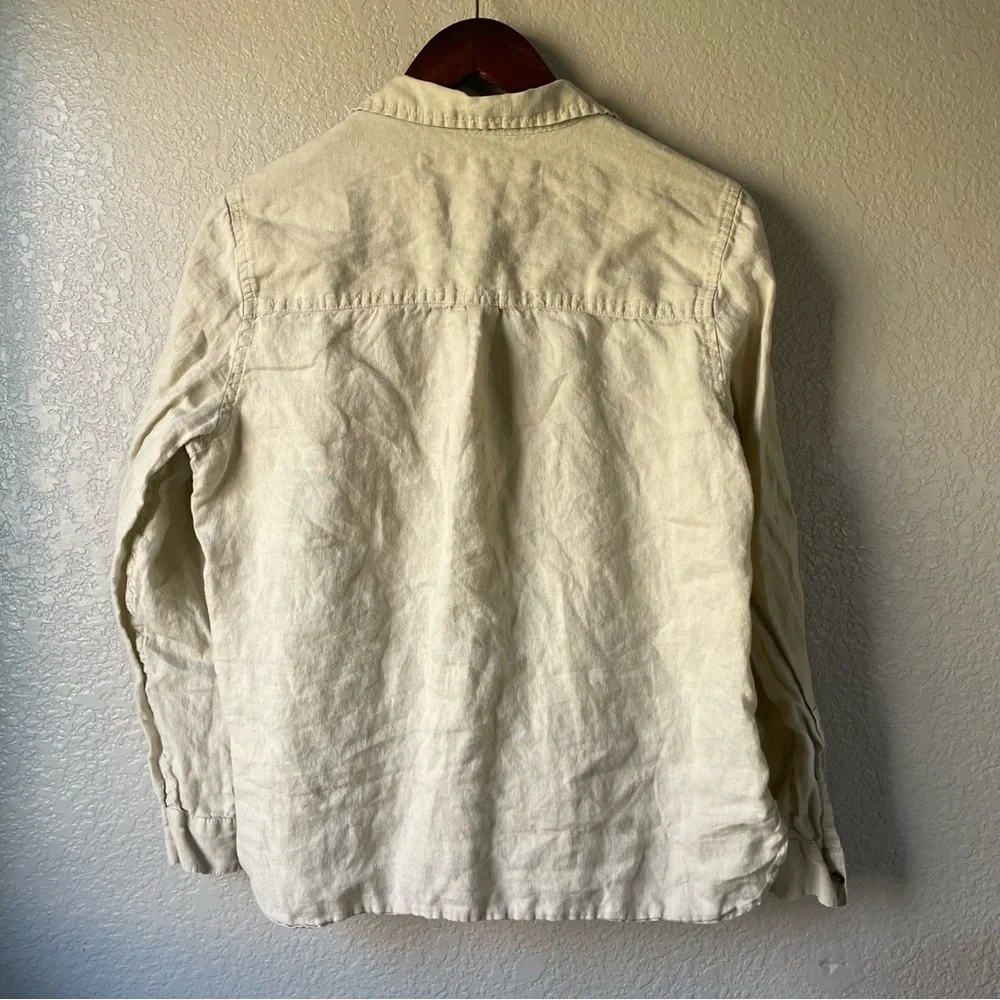 M&S Pure Linen Womens 12 100% Flax Beige Casual Button Down Shirt Boho Coastal